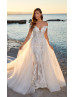 Ivory Lace Tulle Unusual Wedding Dress With Removable Train Ivory Lace Tulle Unusual Wedding Dress With Removable Train